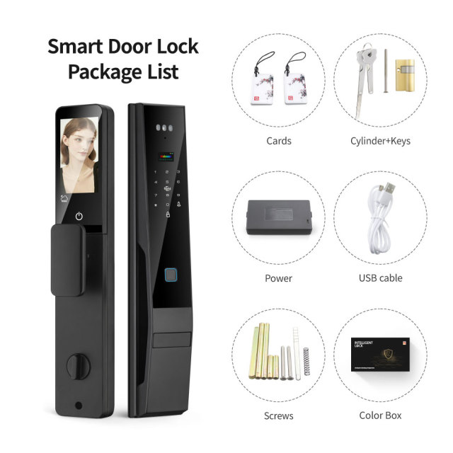 Tuya Smart WiFi Fingerprint Door Lock with 3D Face Recognition, Palm Print & Visual Intercom