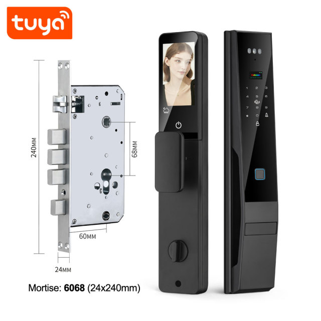 Tuya Smart WiFi Fingerprint Door Lock with 3D Face Recognition, Palm Print & Visual Intercom