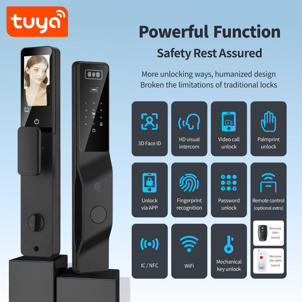 Tuya Smart WiFi Fingerprint Door Lock with 3D Face Recognition, Palm Print & HD Visual Intercom
