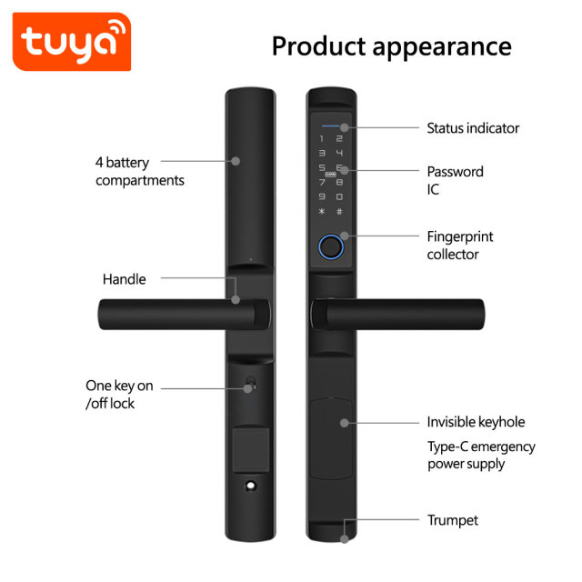 Tuya Smart WiFi Single Side Waterproof Fingerprint Door Lock with 5-in-1 Unlock & IP66 Rating