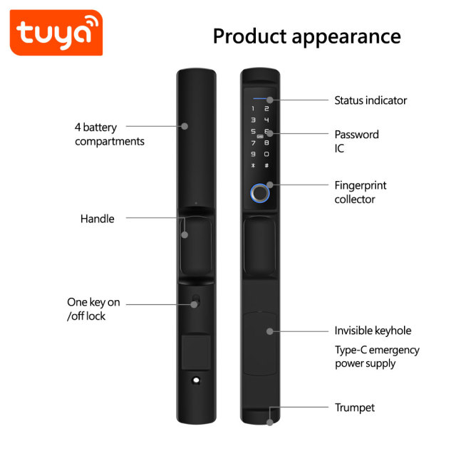 Tuya Smart WiFi Single Side Waterproof Fingerprint Door Lock with IP66 Rating & 5-in-1 Unlock Methods