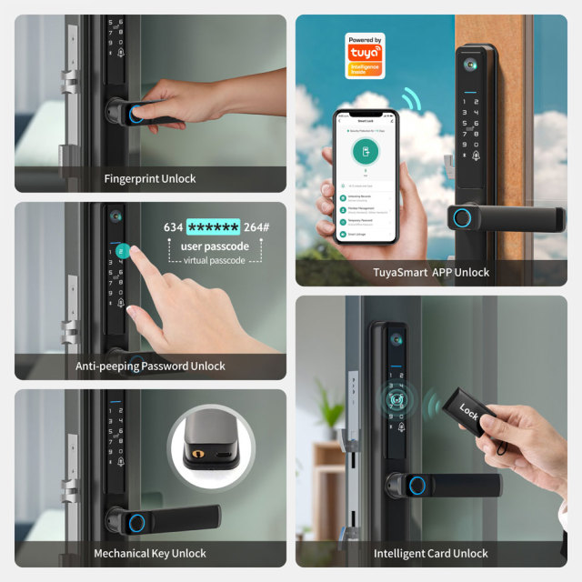 Tuya WiFi Single Side Waterproof Fingerprint Door Lock with HD Camera & Video Doorbell Function