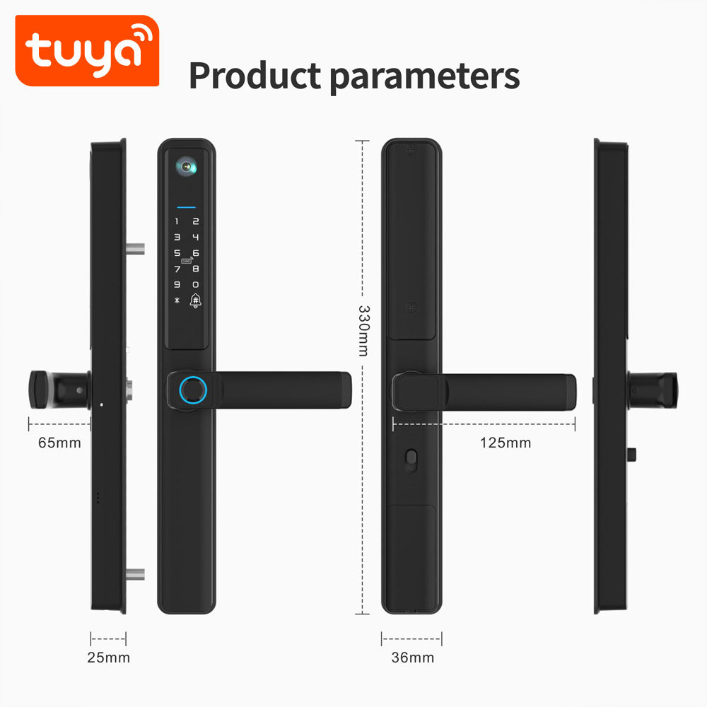 Tuya WiFi Single Side Waterproof Fingerprint Door Lock with HD Camera & Video Doorbell Function