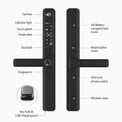 Tuya WiFi Single Side Waterproof Fingerprint Door Lock with HD Camera & Video Doorbell Function