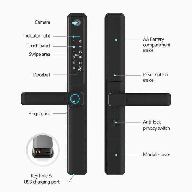 Tuya WiFi Single Side Waterproof Fingerprint Door Lock with HD Camera & Video Doorbell Function