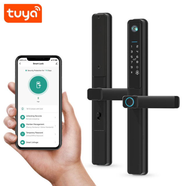 Tuya WiFi Single Side Waterproof Fingerprint Door Lock with HD Camera & Video Doorbell Function
