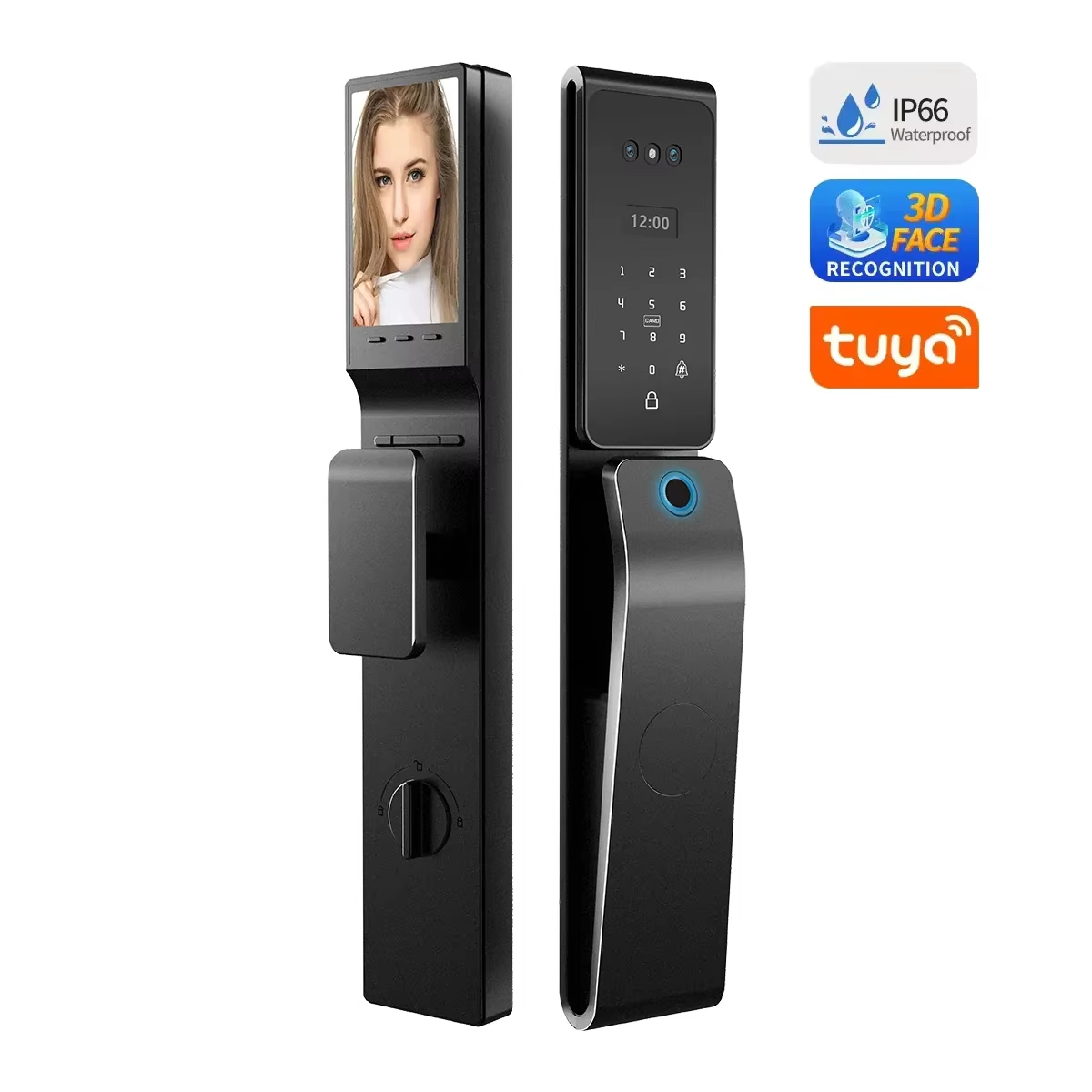 Smart WiFi Outdoor Double-Sided Waterproof & Sunproof 3D Face Palm Door Lock with Intercom, Alexa & Google Home Support