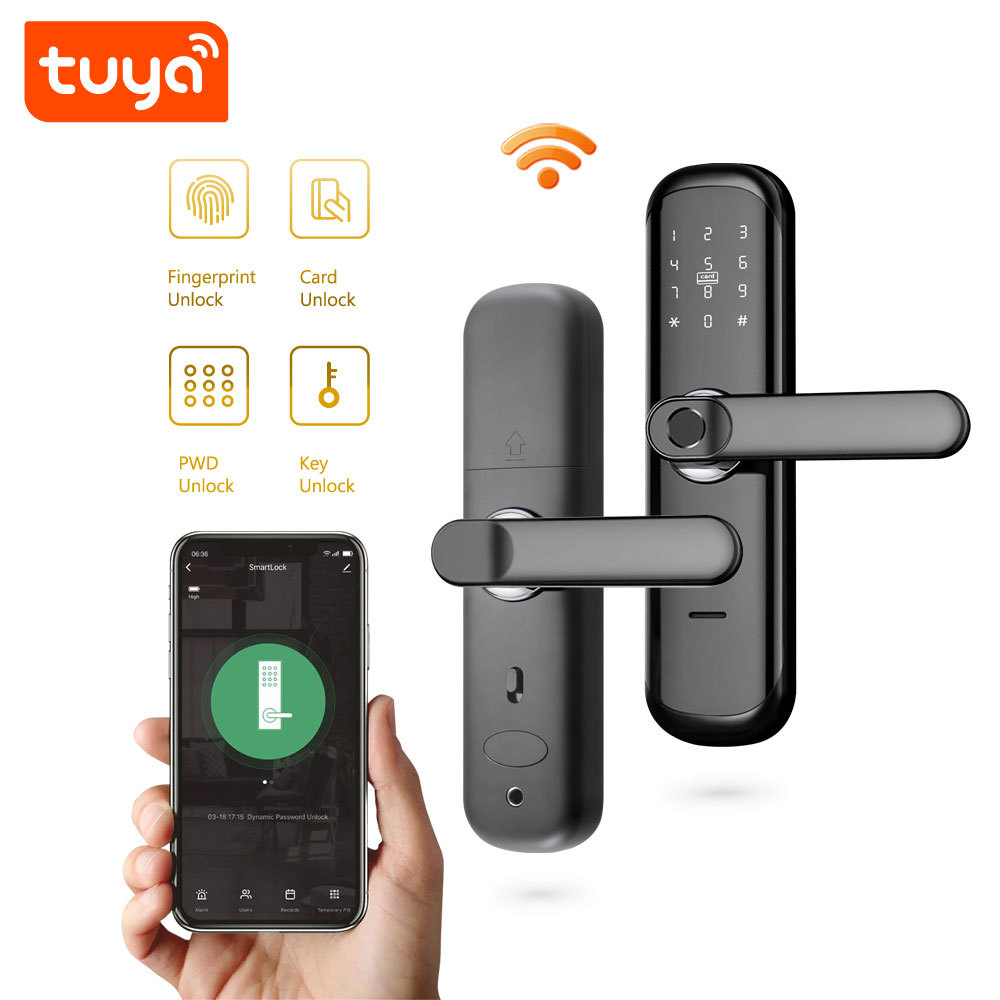 Tuya Smart WiFi Remote Control Fingerprint Door Lock with 5-in-1 Unlock & Anti-Peeping Password