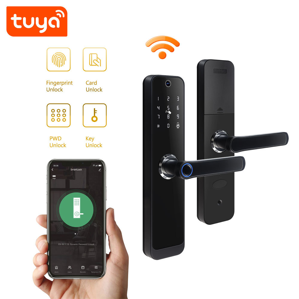 Tuya Smart WiFi Fingerprint Door Lock with Cat Eye Camera & Video Doorbell Function