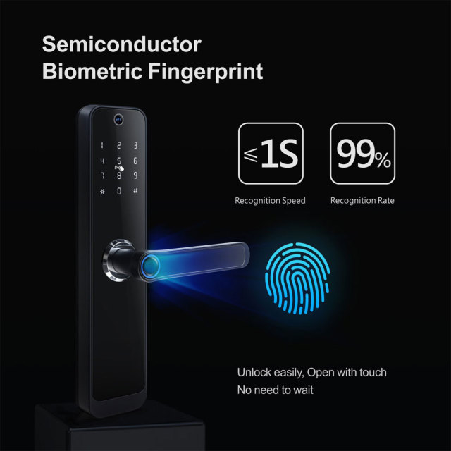 Tuya Smart WiFi Fingerprint Door Lock with Cat Eye Camera & Video Doorbell Function