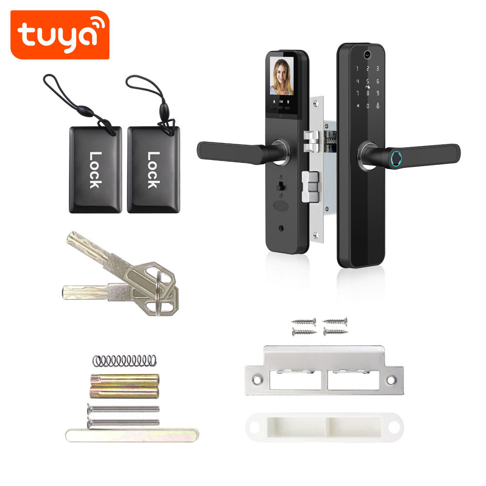 Tuya Smart WiFi Fingerprint Door Lock with Cat Eye Camera & LCD Screen for Video Monitoring
