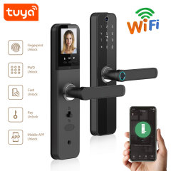 Tuya Smart WiFi Fingerprint Door Lock with Cat Eye Camera & LCD Screen for Video Monitoring