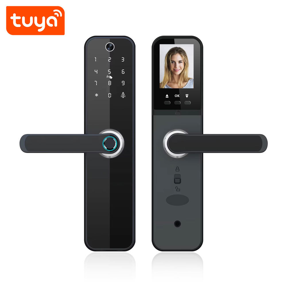Tuya Smart WiFi Fingerprint Door Lock with Cat Eye Camera & LCD Screen for Video Monitoring