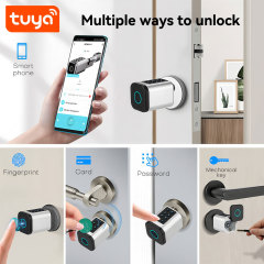 Tuya Smart BLE Fingerprint Password Cylinder Door Lock with Mechanical Key & Card Unlock