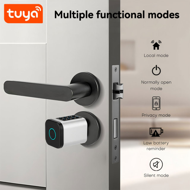 Tuya Smart BLE Fingerprint Password Cylinder Door Lock with Mechanical Key & Card Unlock