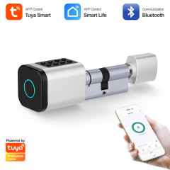 Tuya Smart BLE Fingerprint Password Cylinder Door Lock with Mechanical Key & Card Unlock