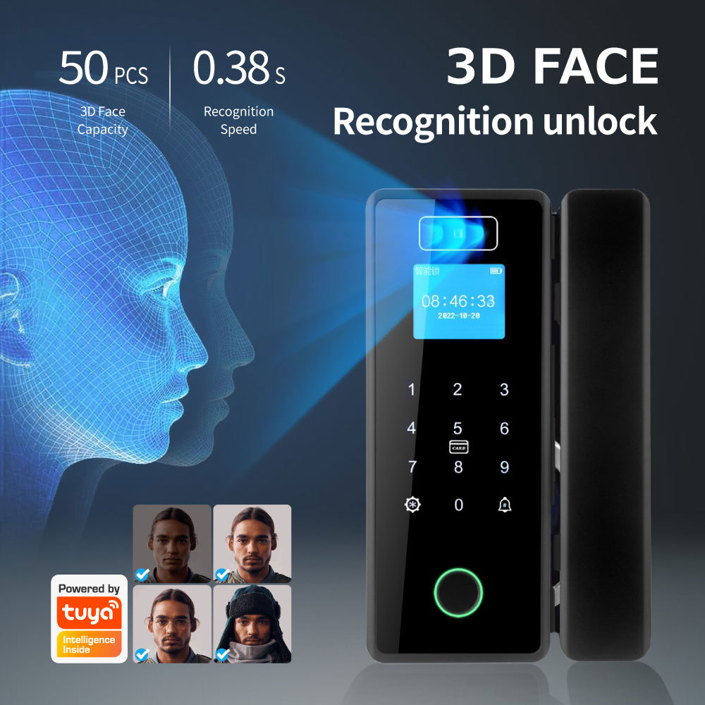Tuya Smart WiFi 3D Face Recognition Glass Door Lock with Touch Screen & Fingerprint Unlock