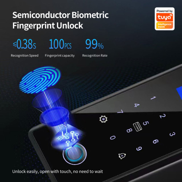 Tuya Smart WiFi 3D Face Recognition Glass Door Lock with Touch Screen & Fingerprint Unlock