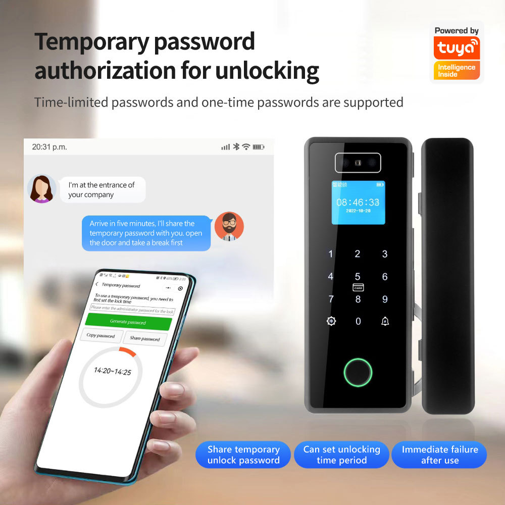 Tuya Smart WiFi 3D Face Recognition Glass Door Lock with Touch Screen & Fingerprint Unlock