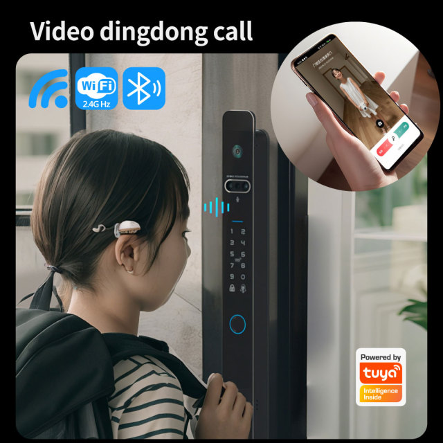 Tuya WiFi 3D Facial Visual Intercom Automatic Waterproof Door Lock with HD Peephole & 3200mAh Battery