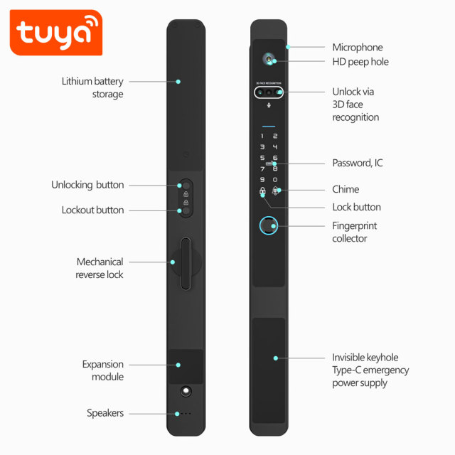 Tuya WiFi 3D Facial Visual Intercom Automatic Waterproof Door Lock with HD Peephole & 3200mAh Battery