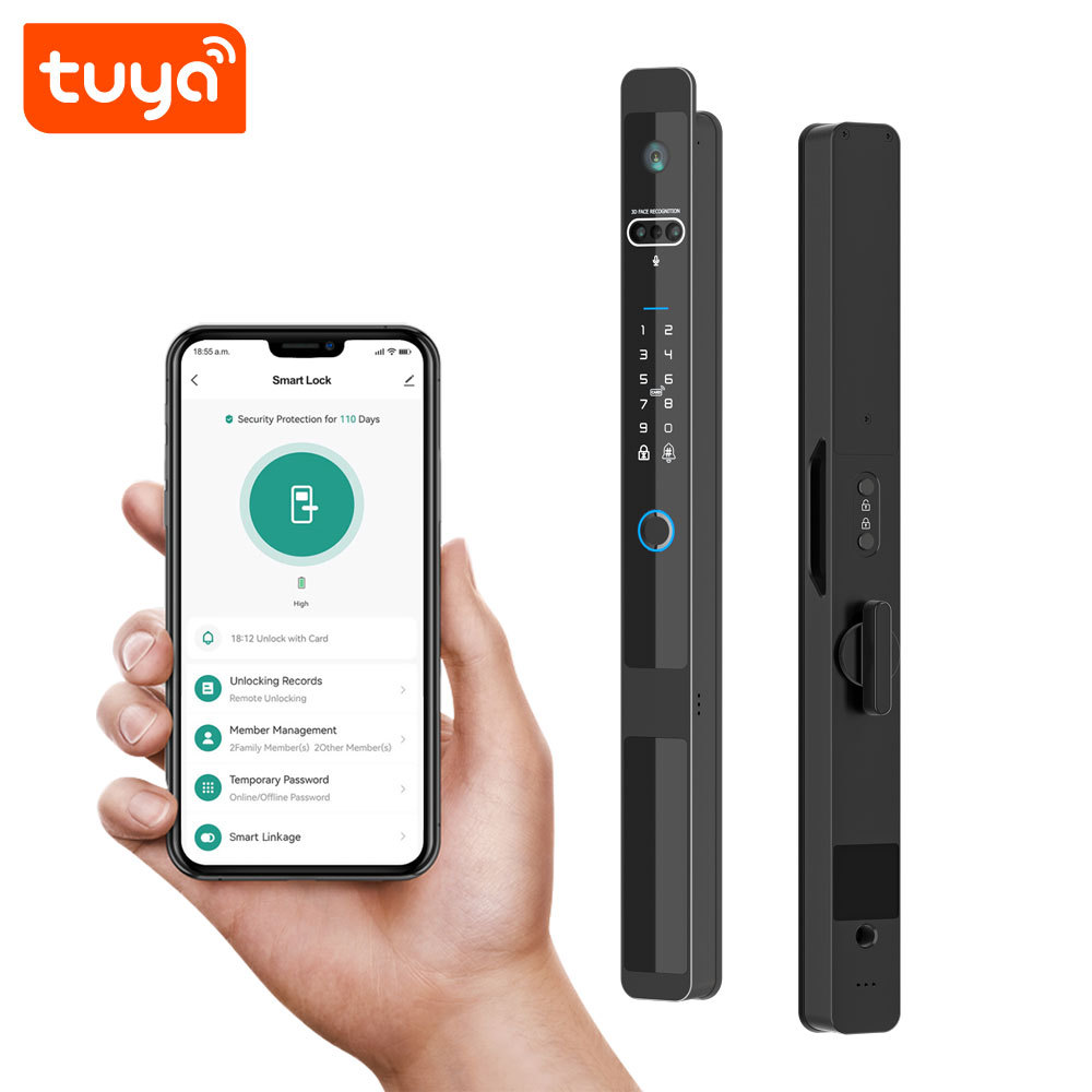 Tuya WiFi 3D Facial Visual Intercom Automatic Waterproof Door Lock with HD Peephole & 3200mAh Battery