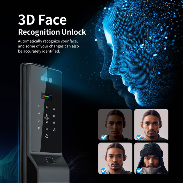 Tuya Smart WiFi Fingerprint Waterproof Door Lock with 3D Face Recognition, Visual Intercom & Palmprint Unlock