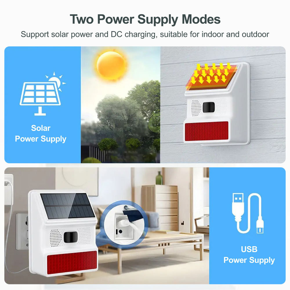 Tuya Smart WiFi Solar Waterproof Multi-functional Siren with PIR Sensor, Anti-tamper, IP65 for Home Security