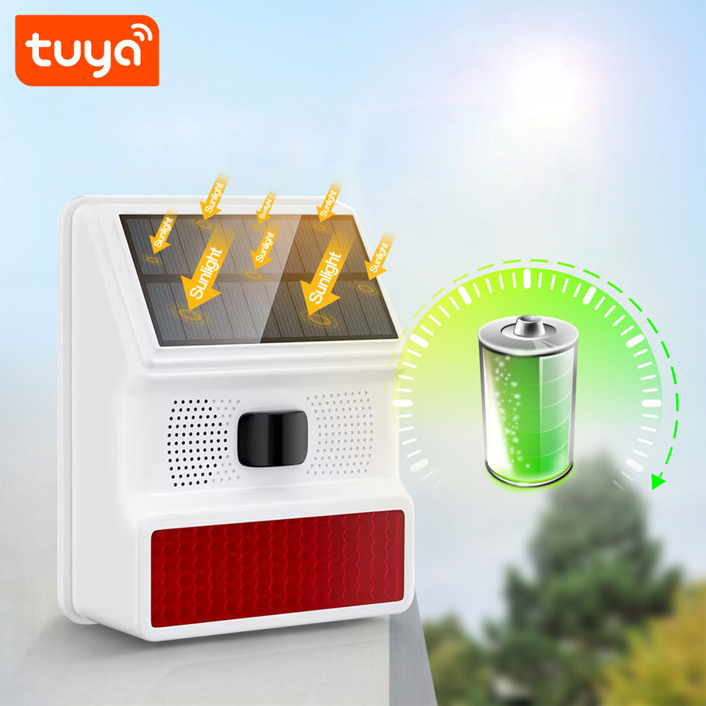 Tuya Smart WiFi Solar Waterproof Multi-functional Siren with PIR Sensor, Anti-tamper, IP65 for Home Security