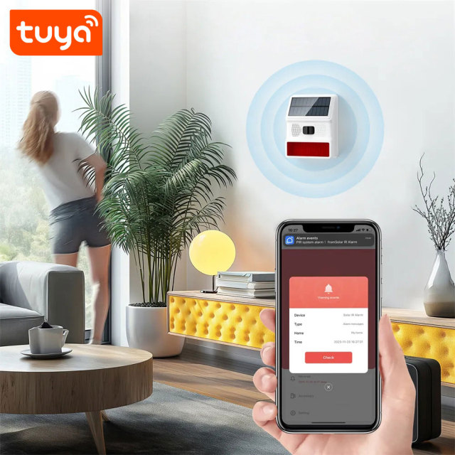 Tuya Smart WiFi Solar Waterproof Multi-functional Siren with PIR Sensor, Anti-tamper, IP65 for Home Security