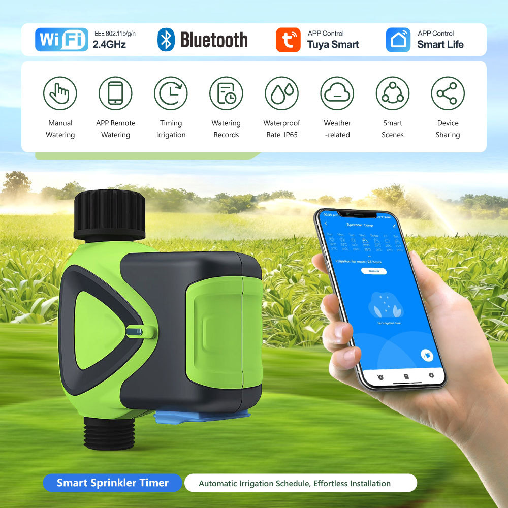 Tuya WiFi Smart Sprinkler Timer with BLE Pairing, IP65 Waterproof, Automatic Irrigation Schedule for Garden Lawn