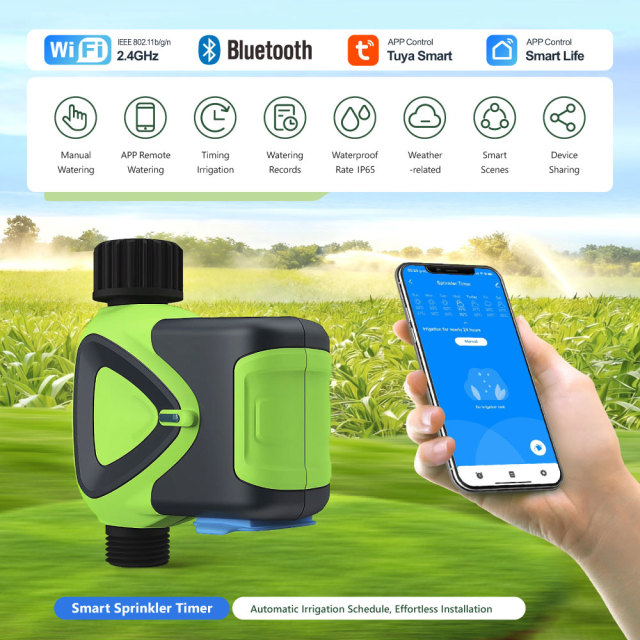 Tuya WiFi Smart Sprinkler Timer with BLE Pairing, IP65 Waterproof, Automatic Irrigation Schedule for Garden Lawn