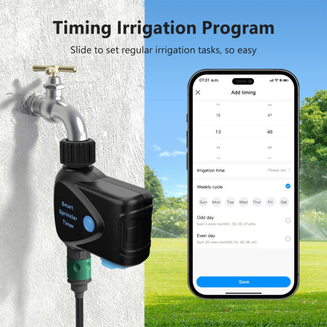Tuya Smart WiFi Sprinkler Timer Pro with Built-in Water Meter, IP65 Waterproof, BLE Pairing for Garden Irrigation