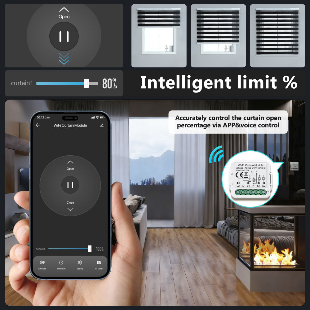 Tuya Smart 1CH Wi-Fi Curtain Module (No RF), 3A, APP & Voice Control