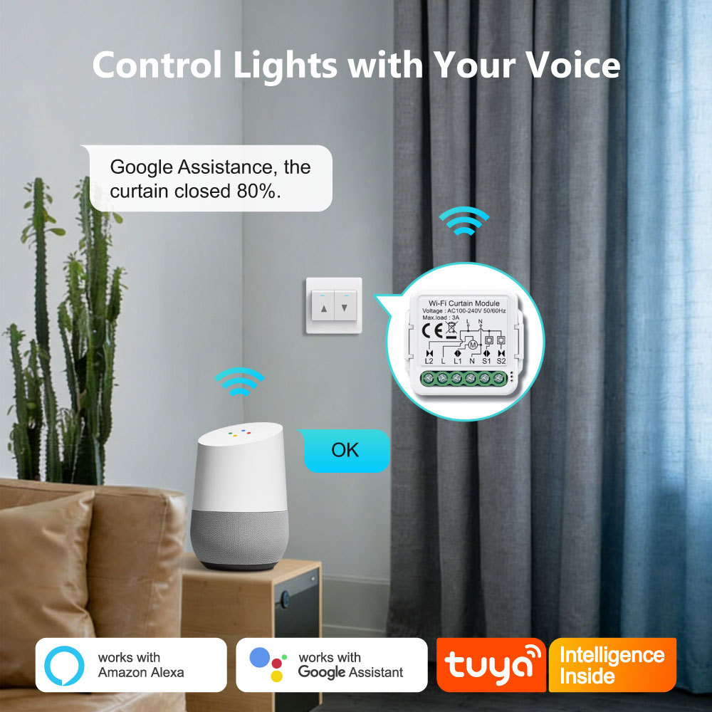 Tuya Smart 1CH Wi-Fi Curtain Module (No RF), 3A, APP & Voice Control