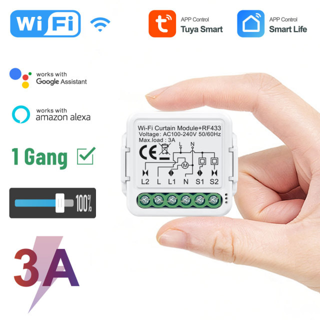 Tuya Smart 1CH Wi-Fi Curtain Module (No RF), 3A, APP & Voice Control