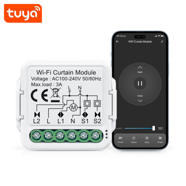 Tuya Smart 1CH Wi-Fi Curtain Module (No RF), 3A, APP & Voice Control