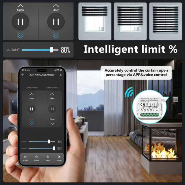 Tuya Smart 2CH Wi-Fi Curtain Module (No RF), 2×3A, APP & Voice Control