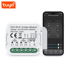 Tuya Smart 2CH Wi-Fi Curtain Module (No RF), 2×3A, APP & Voice Control
