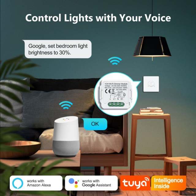 Tuya Smart 1 Channel WiFi Dimmer Module, Stepless Dimming, APP & Voice Control for Home Lighting