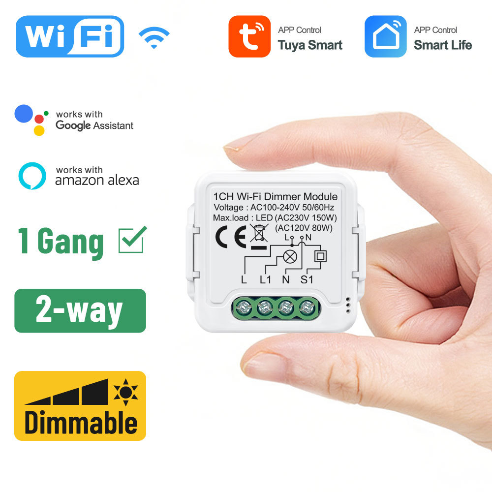 Tuya Smart 1 Channel WiFi Dimmer Module, Stepless Dimming, APP & Voice Control for Home Lighting