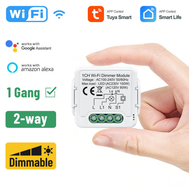 Tuya Smart 1 Channel WiFi Dimmer Module, Stepless Dimming, APP & Voice Control for Home Lighting