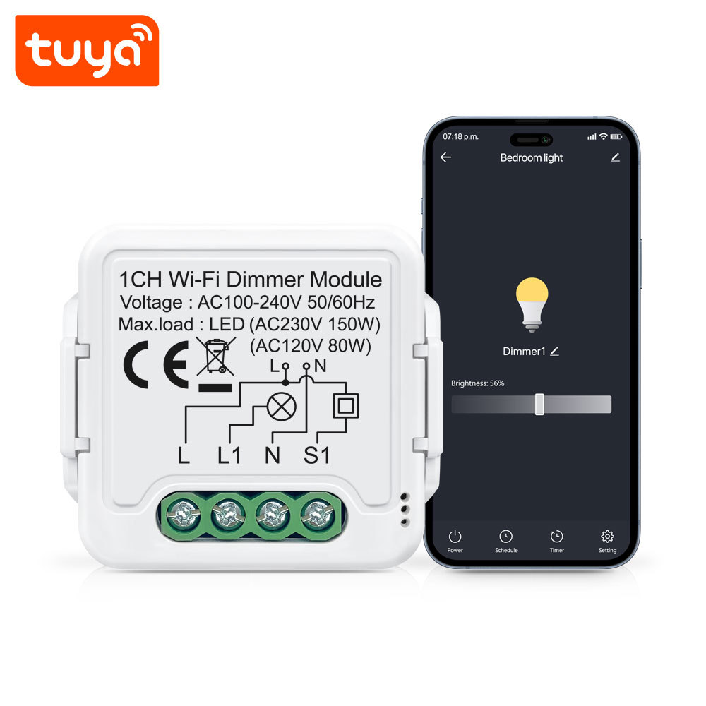 Tuya Smart 1 Channel WiFi Dimmer Module, Stepless Dimming, APP & Voice Control for Home Lighting