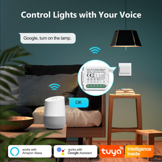 Tuya Smart 4 Channel Wi-Fi Switch Module, 4x2.5A Relay, APP & Voice Control for Home Automation