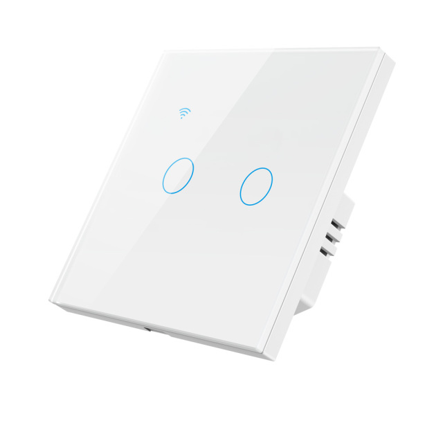 Tuya Smart 2CH WiFi EU Touch Switch, Tempered Glass Panel, Voice/APP/Touch Control, LED Backlight