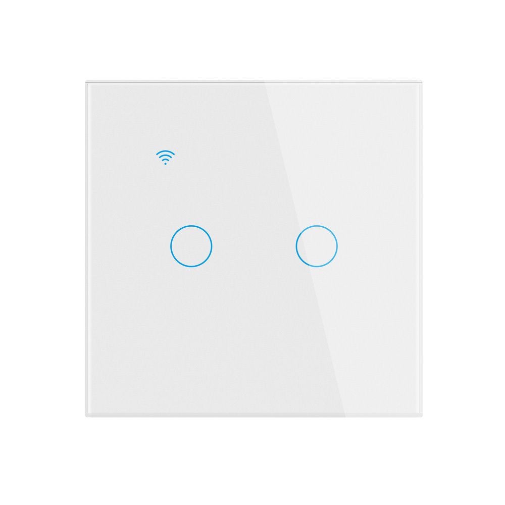 Tuya Smart 2CH WiFi EU Touch Switch, Tempered Glass Panel, Voice/APP/Touch Control, LED Backlight