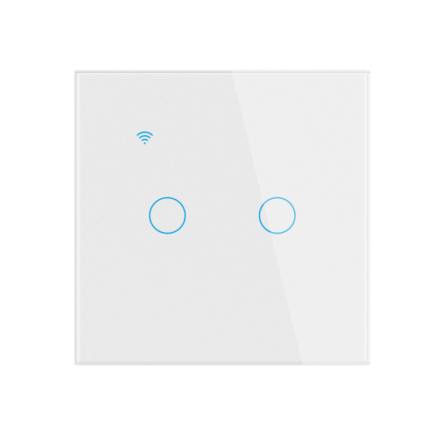 Tuya Smart 2CH WiFi EU Touch Switch, Tempered Glass Panel, Voice/APP/Touch Control, LED Backlight