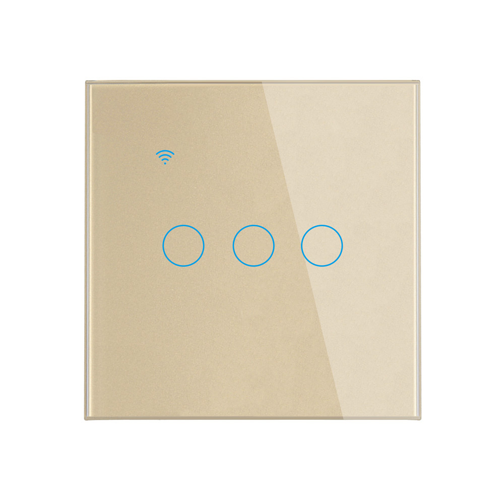 Tuya Smart 3-Gang WiFi EU Touch Switch, Tempered Glass Panel, LED Backlight, Neutral Wire Optional