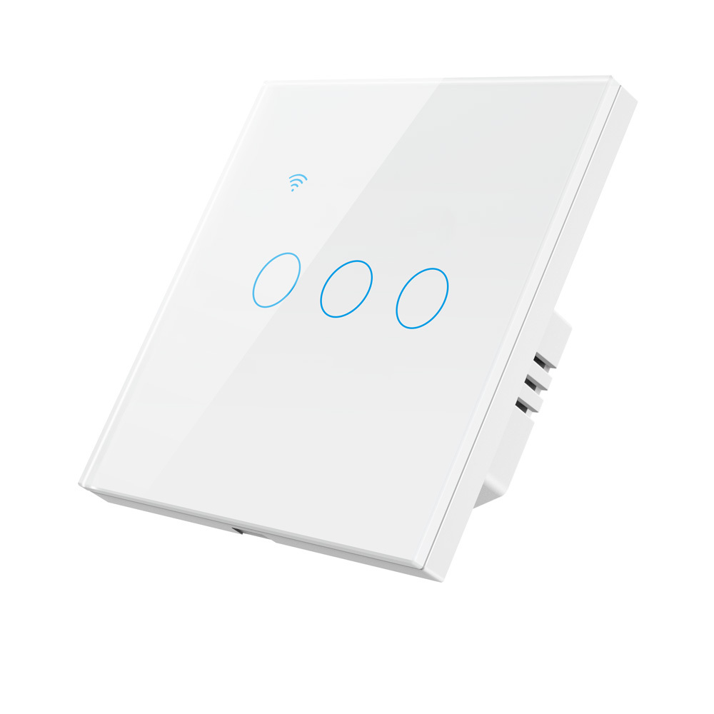 Tuya Smart 3-Gang WiFi EU Touch Switch, Tempered Glass Panel, LED Backlight, Neutral Wire Optional