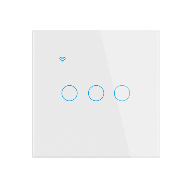 Tuya Smart 3-Gang WiFi EU Touch Switch, Tempered Glass Panel, LED Backlight, Neutral Wire Optional
